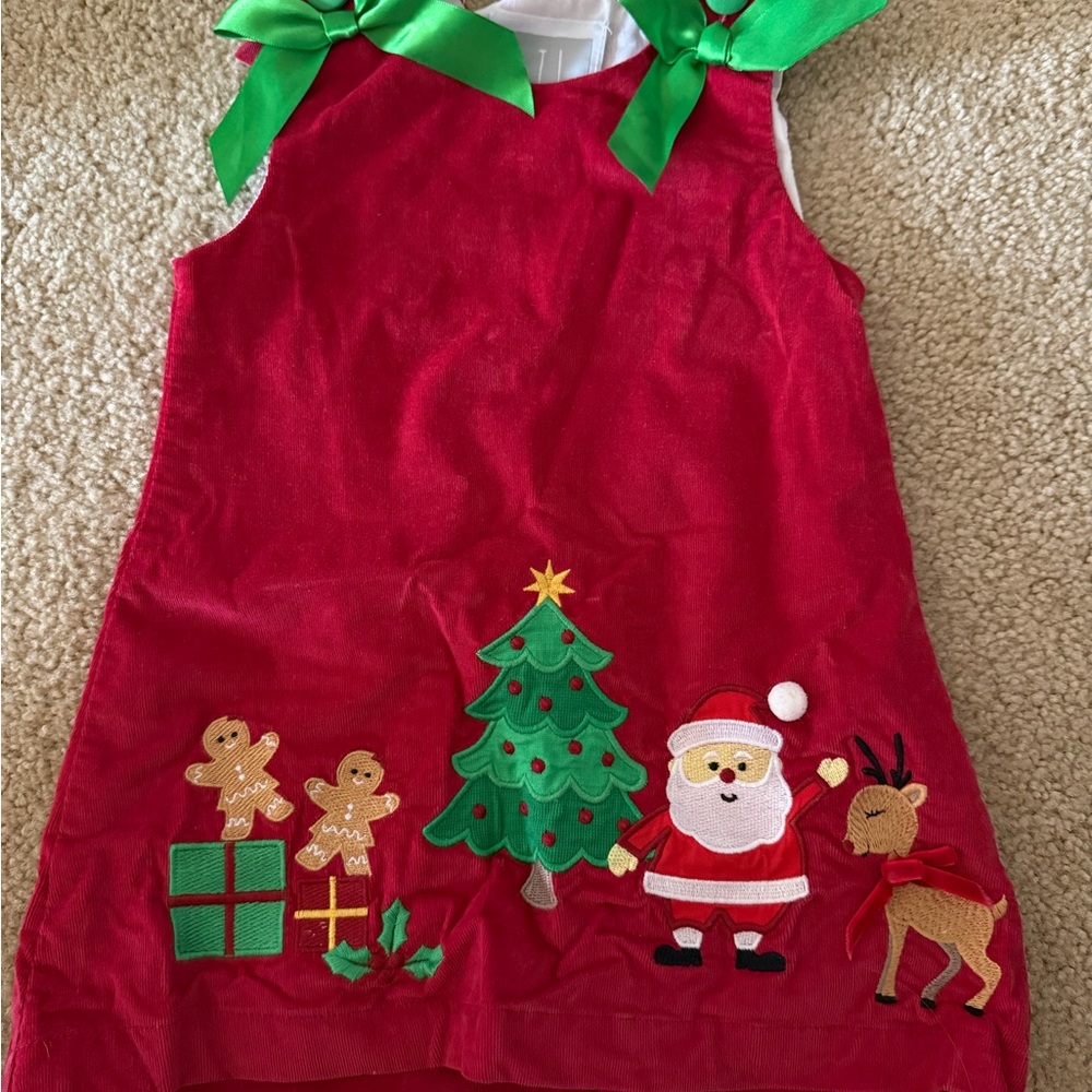 Festive Red Santa Dress with Green Accents